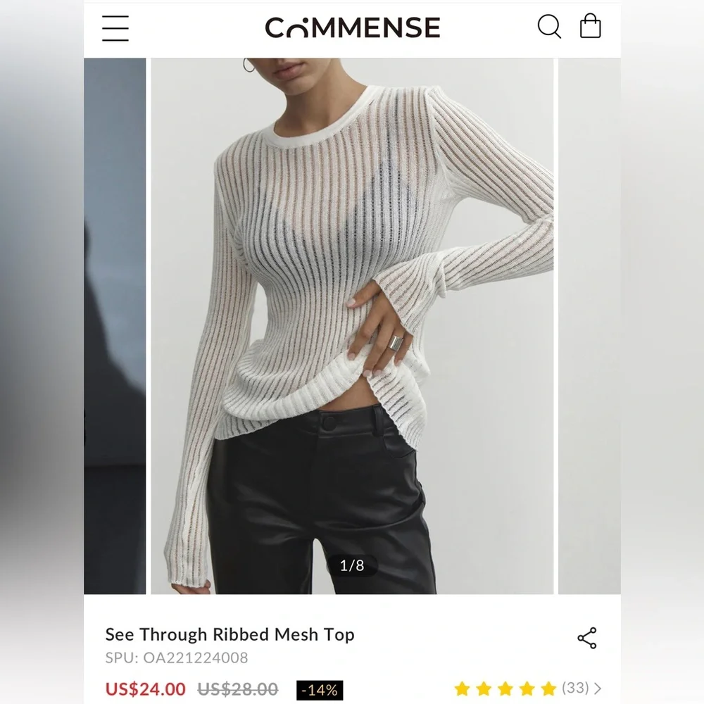 NWT Commense See Through Ribbed Knit Mesh Top - Picture 16 of 16